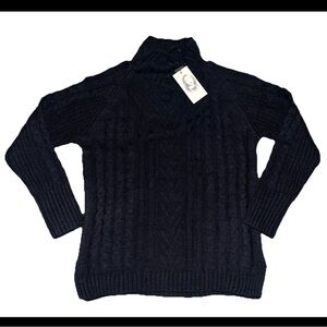 PHILOMENA PETTI NY Black W/ Open Shoulders Cable Knit Sweater Ribbed knit Trim